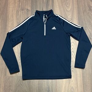 NWOT Adidas Navy Blue Quarter-Zip Top with white three stripe accents - S